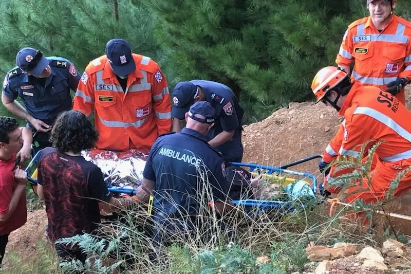 MANY HANDS AT MYSTIC: All emergency services, including the Mystic Park Bike Patrol, were on hand to assist this injured mountain biker. PHOTOS: Bright SES
