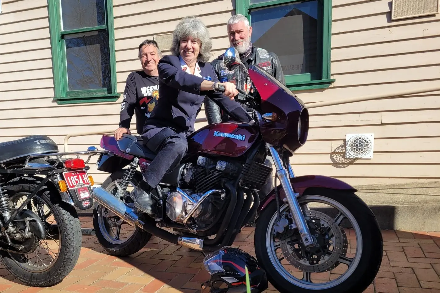 BIG HEARTS: Motorcyclist Myrtleford\\u2019s David Hogg (left) with Salvation Army major Pauline Middleton and Yackandandah\\u2019s Trevor Botting, who started the blanket and jacket run a decade ago. PHOTOS: Coral Cooksley