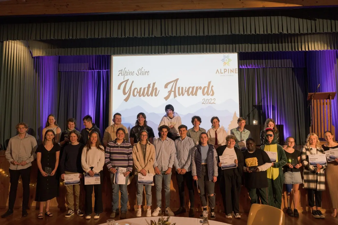 WINNERS: Winners of the various youth awards were: (front, from left) Sam Rossato, Sahara Giles, Finn Devereaux, Taylah Power, Taylah Geddes, Amy Gunson, Kaidan McPherson, Thomas Cappellari, Emma Cave, Fox Williams, Amaya Chula, Sam Gough, Taleah Elkington, Genevieve Cusak and Emily Masin; (back, from left) Kira Mack, Connor Sacco, Alexander Cameron, Nick McIntyre\\u2013Ellis, Will Matthews, Davide Genero, Taylor Atherstone, Lily Spencer, Rex Stringer and Jenna Stephens.  Id:31276