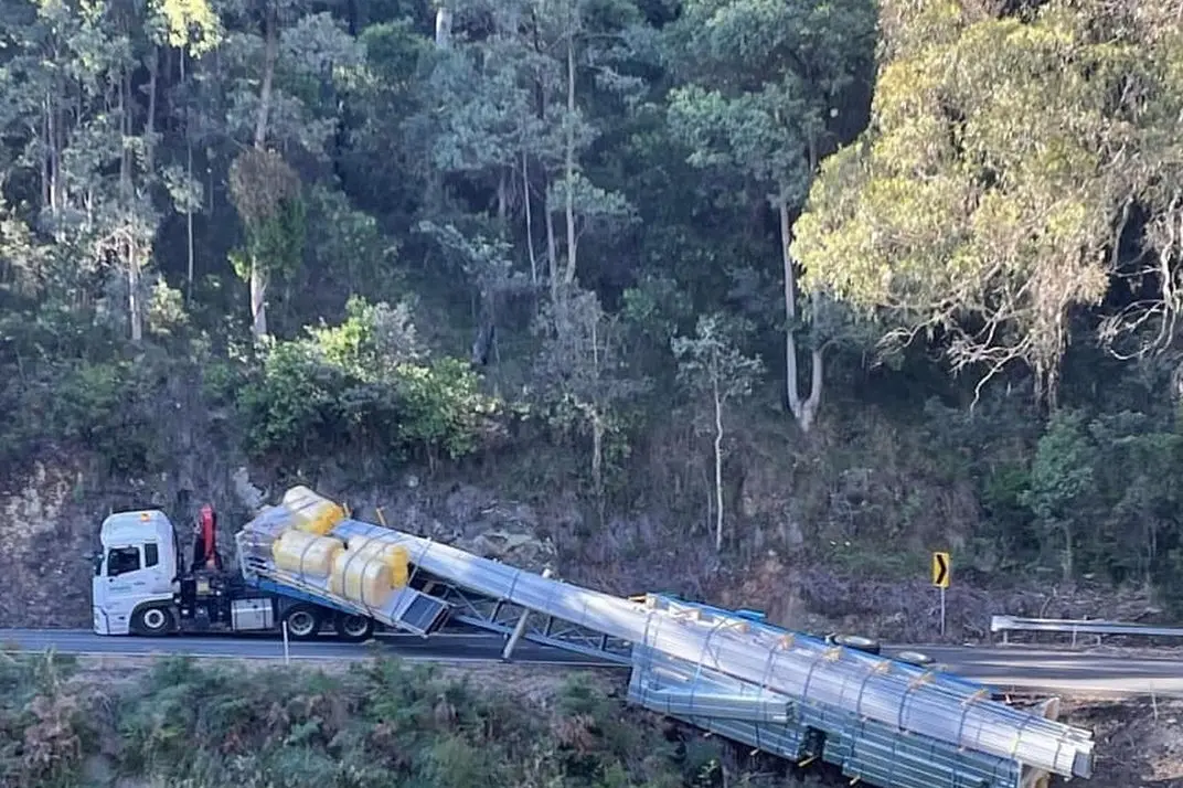 ROAD BLOCK: Bogong High Plains Road was closed on Wednesday after a truck lost its load.