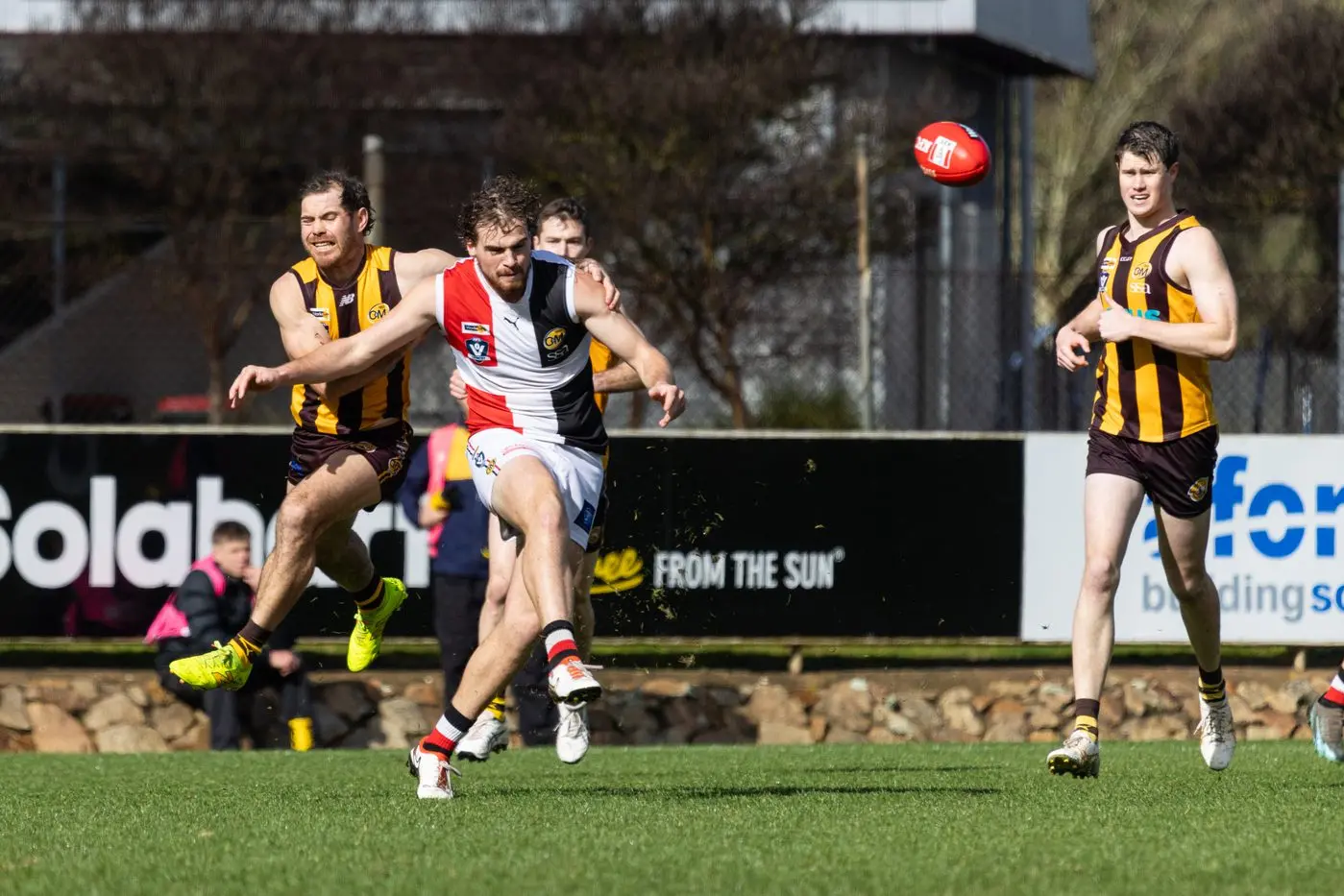 REPELLED: Kye Agosta clears the ball from the backline in the Saints\\' loss to Rovers on Saturday. PHOTOS: Marc Bongers