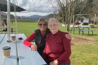 ALPINE ADVENTURE: Companions in the Aged Care Volunteer Visitors Scheme, Hilly Avery Hart and volunteer Inga Bailey enjoyed a day out in Wandiligong. PHOTO: The Centre, Wangaratta