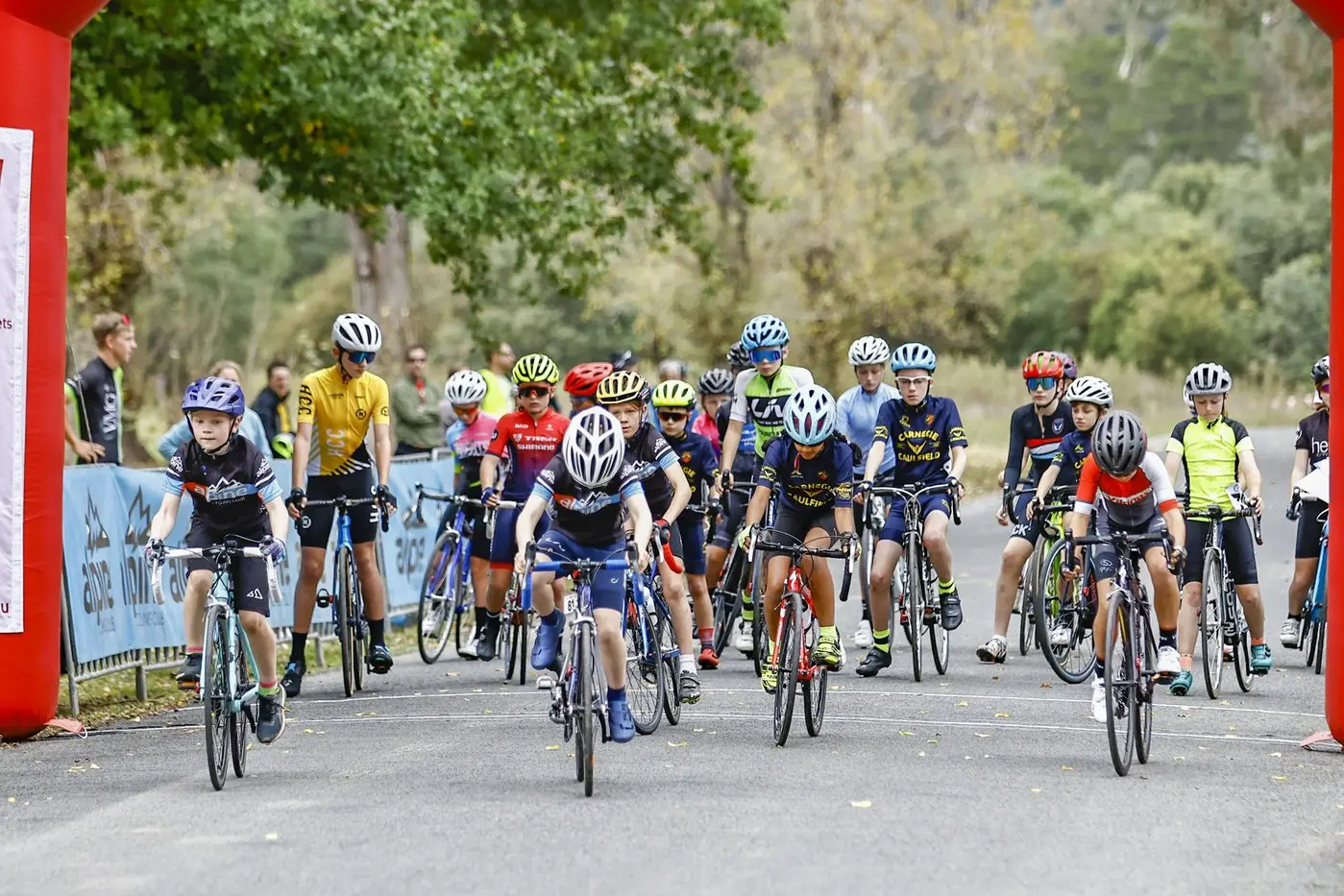 ON YOUR MARKS: Stage two of the 2022 Alpe de Buffalo took place from Pioneer Park in Bright, with more than 100 junior cyclists competing over three days. PHOTO: Jean\\u2013Pierre Ronco Id:23186