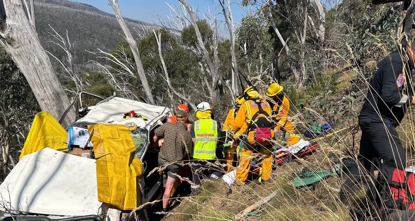 Emergency crews free driver in four-by-four flip