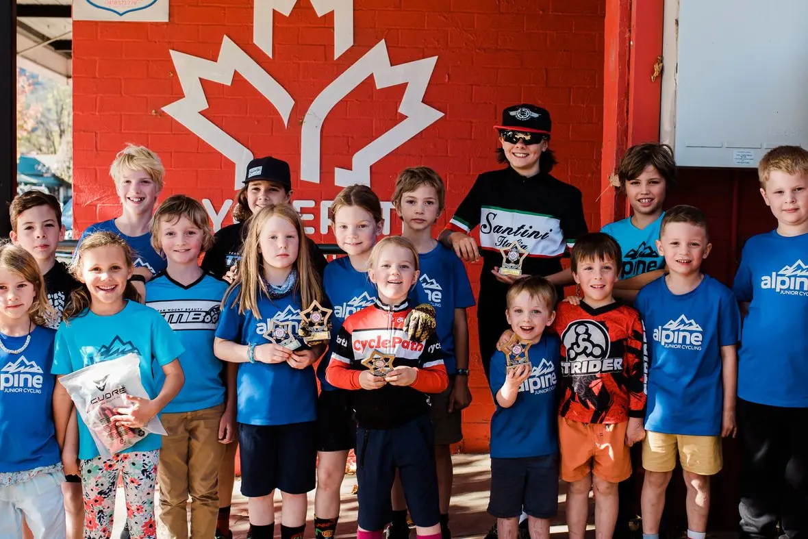 AWARD WINNERS: Cyclists are (back from left) Oliver Brown, Lachlan Stewart, Mack Hull, Zoe Caswell, Jarvis Fenton, Taylor Nichols, Cohen Guest-Smith, (front from left) Elsie Fenton, Ariana Guest-Smith, Mac Taylor, Scarlett Stewart, Hannah Caswell, Elliot Porter, Fergus Porter, Hugo Jeremy, Callan Foster. PHOTO: Ailsa Woolard