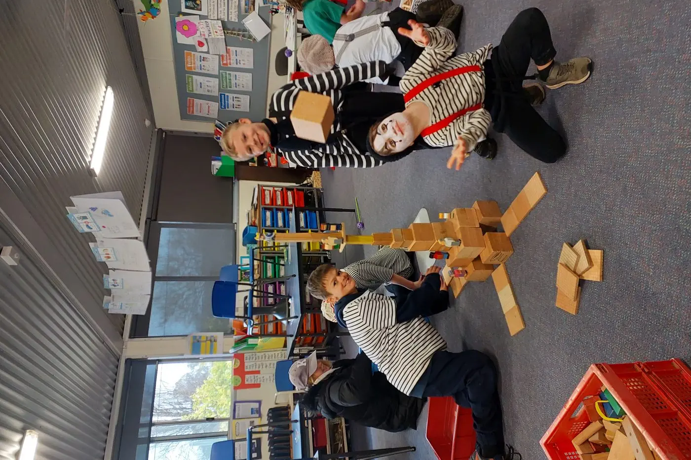 BUILDING FRENCH CONNECTION: Porepunkah Primary Schools students (from left) Harrison Waymouth, Tanner Hinton and Frederik Pike build their Eiffel Tower.