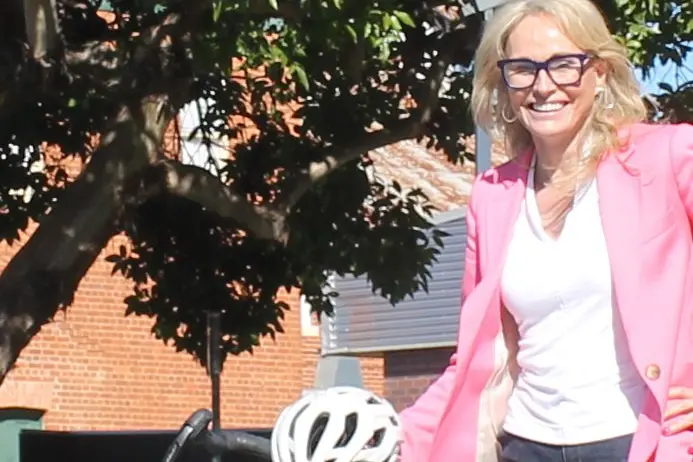 COMMUNITY TO BENEFIT: Bicycle Network CEO Alison McCormack was in Myrtleford last week to talk about the upcoming Great Vic Bike Ride visit. PHOTO: Jordan Duursma