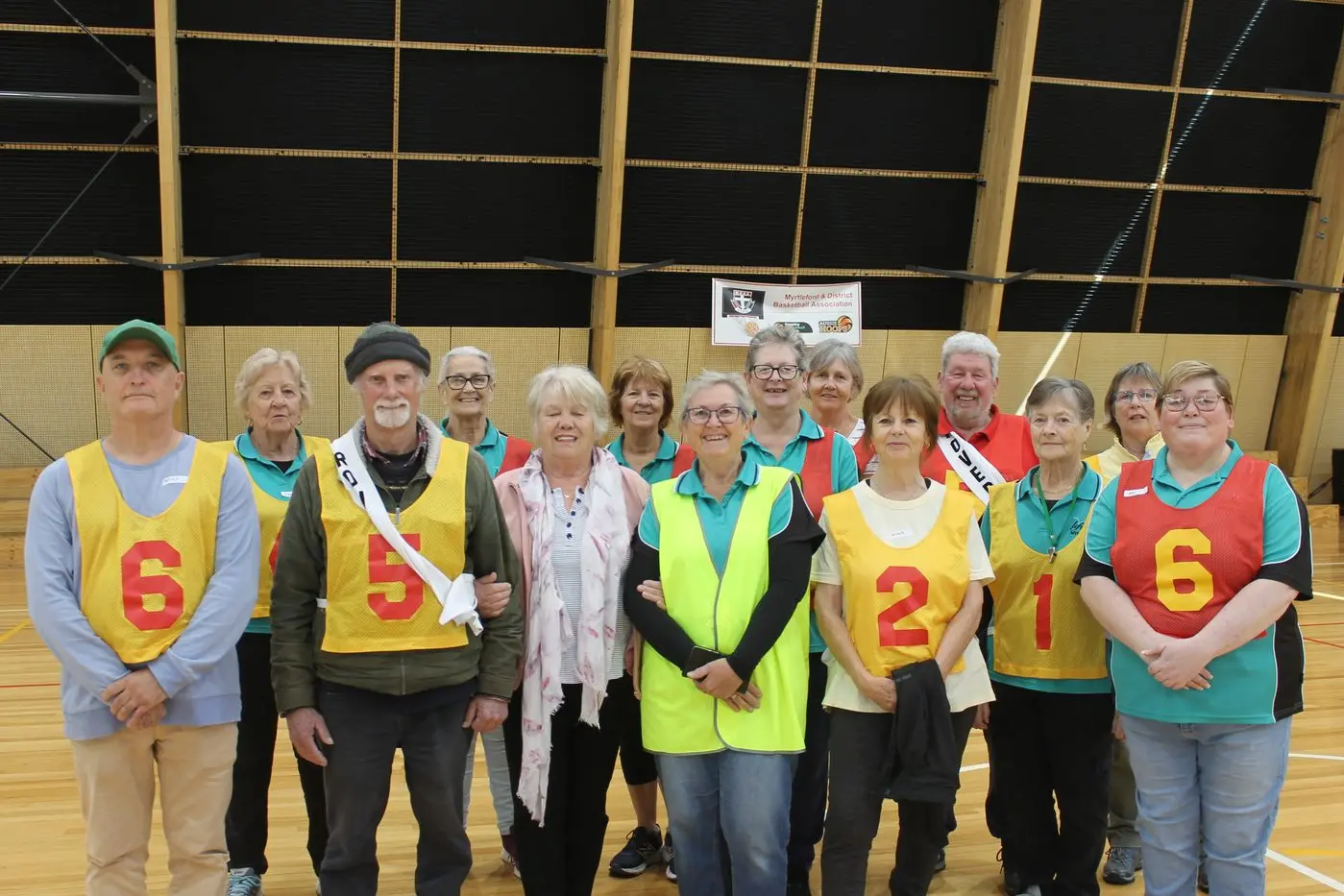 SOCIAL SPORT: Members of Myrtleford\\'s Lifeball Club had a great day out catching up with each other and playing a more civilised combination of netball and basketball this month. Pictured are (from left) Will Laing, Jan Davey, Mark O\\'Donnell, Carmel Wyatt, Gabriella Bettio, Susan Brown, Janet Ivone, Maureen Andrews, Fiona Lawrence, Anna Strong, Ged Taylor, Bev Cunningham, Lyn Hallett and Amy Dwyer.
