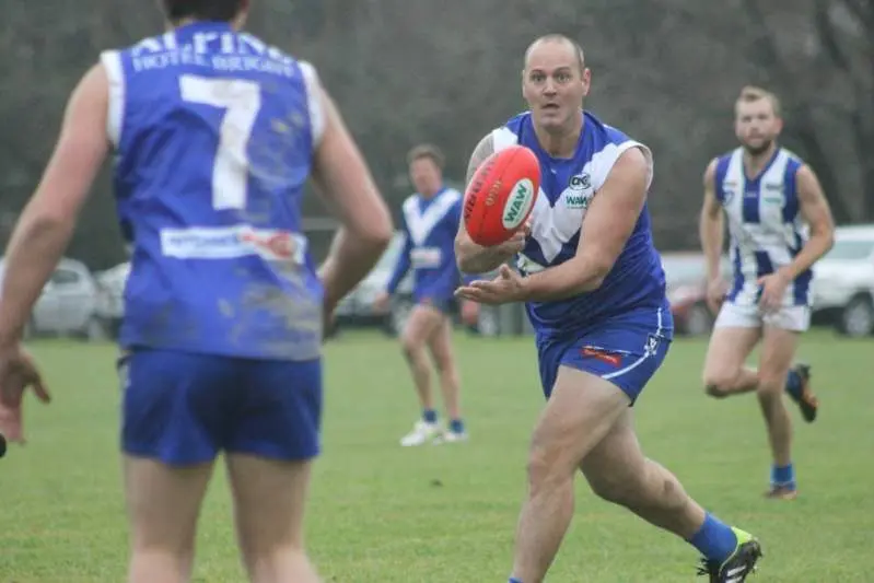 NEW COACH: Paul Harrison, pictured playing for Bright in 2018, is the club\\u2019s new senior coach.
