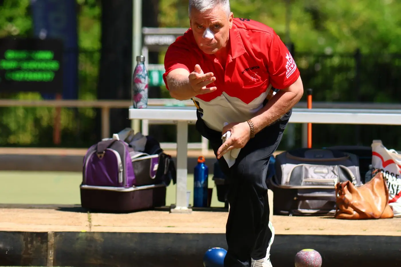 ON TARGET: Geoff Kidd sends down a shot. PHOTO: Janet Watt