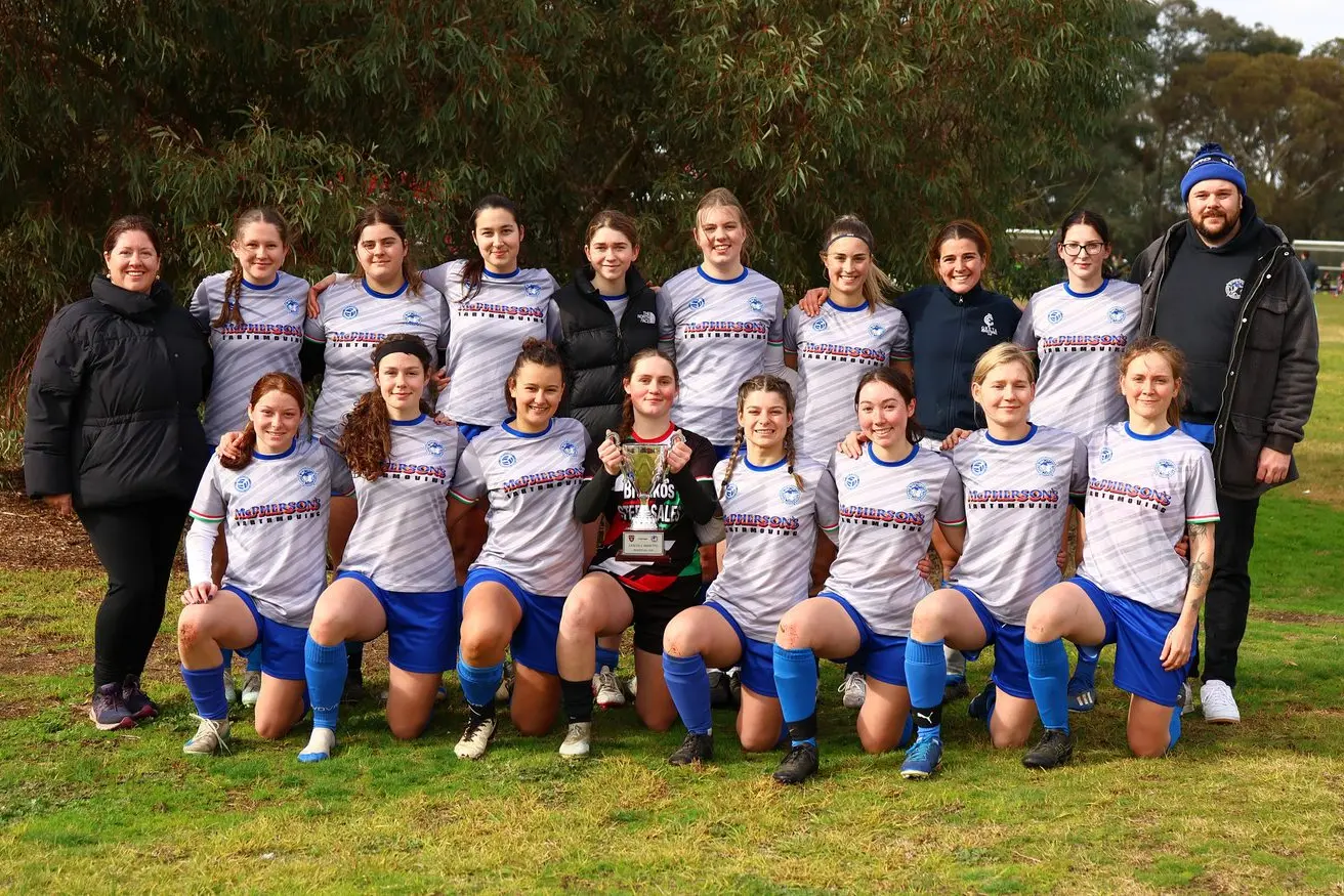WINNERS: Myrtleford Savoy took home the Christina Mancuso Cup after a 2-0 result over Wangaratta City. PHOTOS: Janet Watt