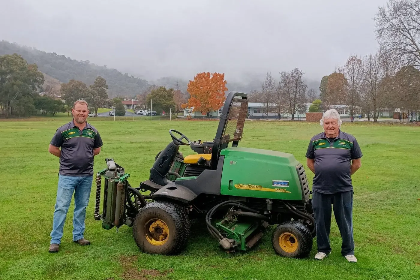OUT WITH THE OLD: Mt Beauty Cricket Club president Ross Wilson (left) and club grounds keeper Kevin Vale. PHOTO: Fay Mason Id:26764