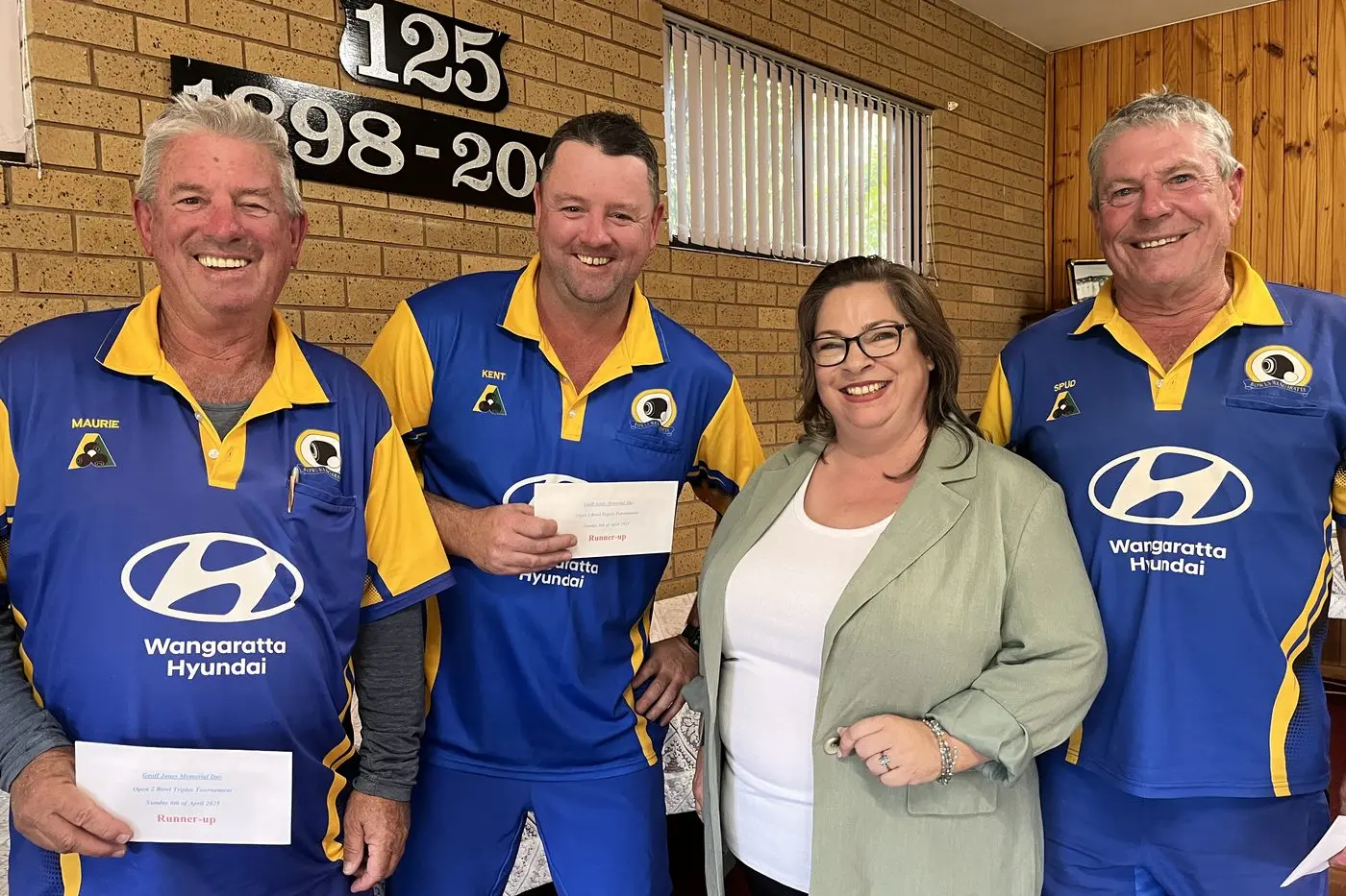 SECOND: Maurie Braden, Mark Allan and Kent Braden from Wangaratta.