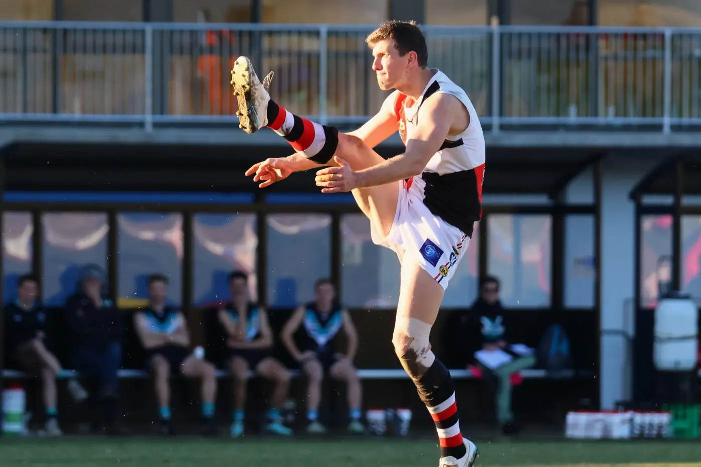 MILESTONE GAME: Ryley Sharp booted three goals in his 150th senior game for the Saints. PHOTOS: Janet Watt
