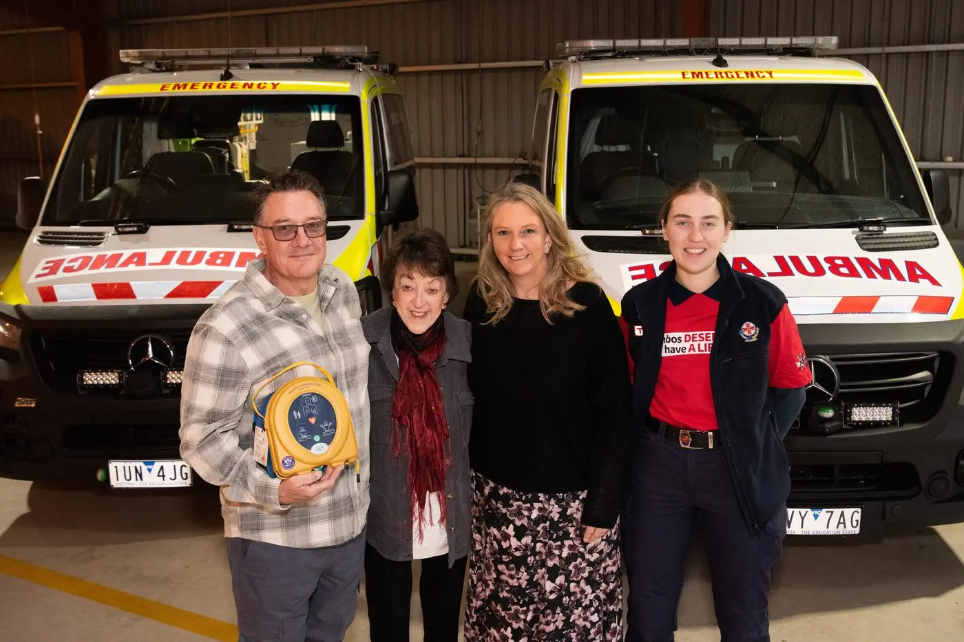 HEARTWARMING MEETING: ACO Chris Walkear, Monica Arundel, Kelly Barton and paramedic Natasha Orfandis re-united after saving Ms Arundel\\'s life in 2022. PHOTOS: Kurt Hickling