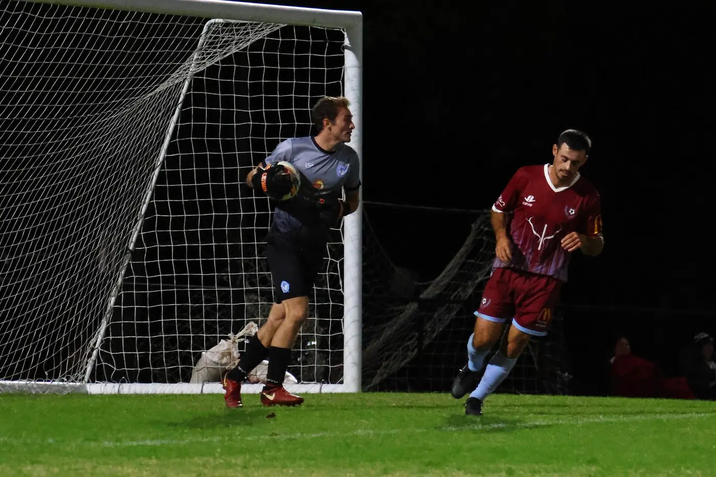 RESET: Nathan Gleeson looks for an attacking option after saving a goal. PHOTOS: Janet Watt
