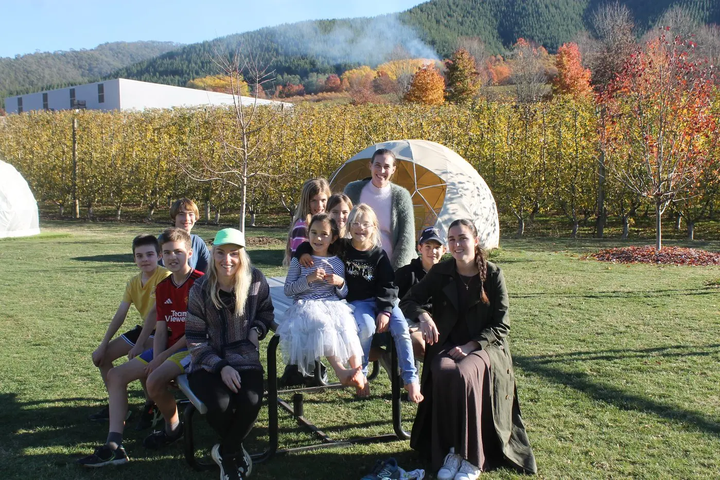 FUN FAMILY OUTING: Enjoying Wandiligong\\'s Nightingales Alpine Product yard last week were (from left) Kael and Simeon Frederick, Sethan Shiels, Merrilyn Frederick, Summer Shiels, Avayia Hilli, Arrabella, Lovanna, Braxen and Sharla Shiels and Krystal Hilli. PHOTO: Phoebe Morgan.