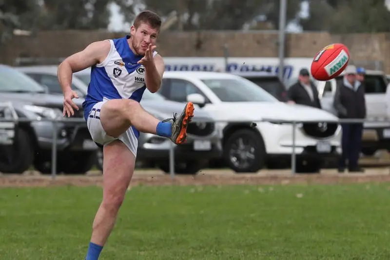 Dylan Bursill kicks long for Bright last year.