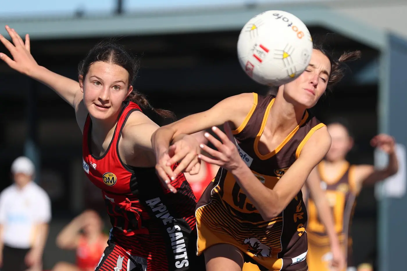 DISPOSSESSED: Myrtleford\\'s Lily Boyer knocks the pass away from Rovers Lily Lyster in the Saints\\' one-goal preliminary final win on Sunday. PHOTO: Melissa Beattie