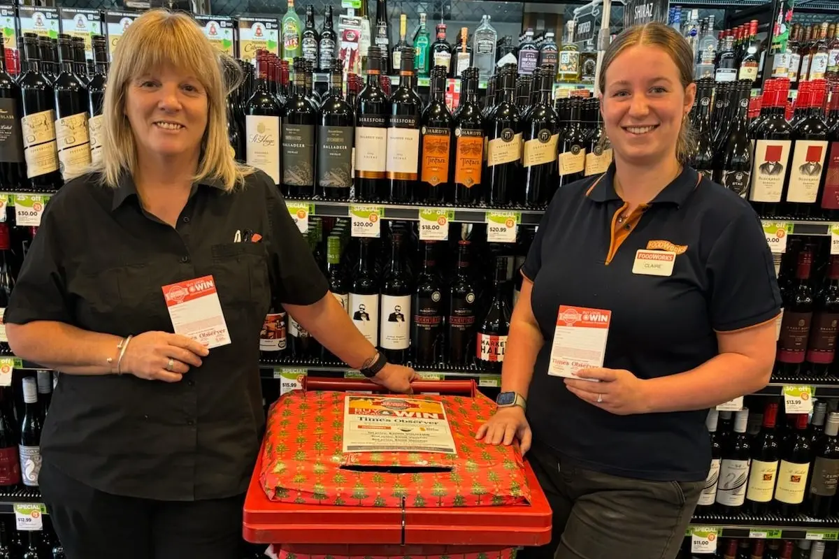 SHOP LOCAL FOR THE SEASON: Foodworks Myrtleford employees Ann-Marie Cobbe and Claire Giolo prepare for this year\\'s Christmas promotion, with Foodworks offering the major prize of a $2000 voucher.