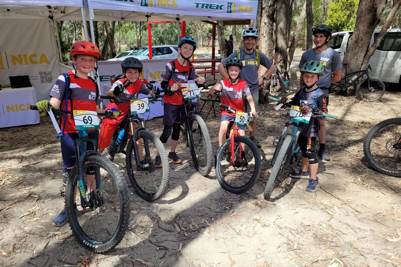 FUN ON WHEELS: Beechworth Chain Gang club members Max Wood (left), Zachary Hoare, Ruairidh Grigg, Austin Corish, Brendan Grigg, Archie Grigg and Shane Corish enjoyed taking part in a NICA \\u201CTry-It-Out\\u201D session in the pilot program. PHOTOS: Coral Cooksley 