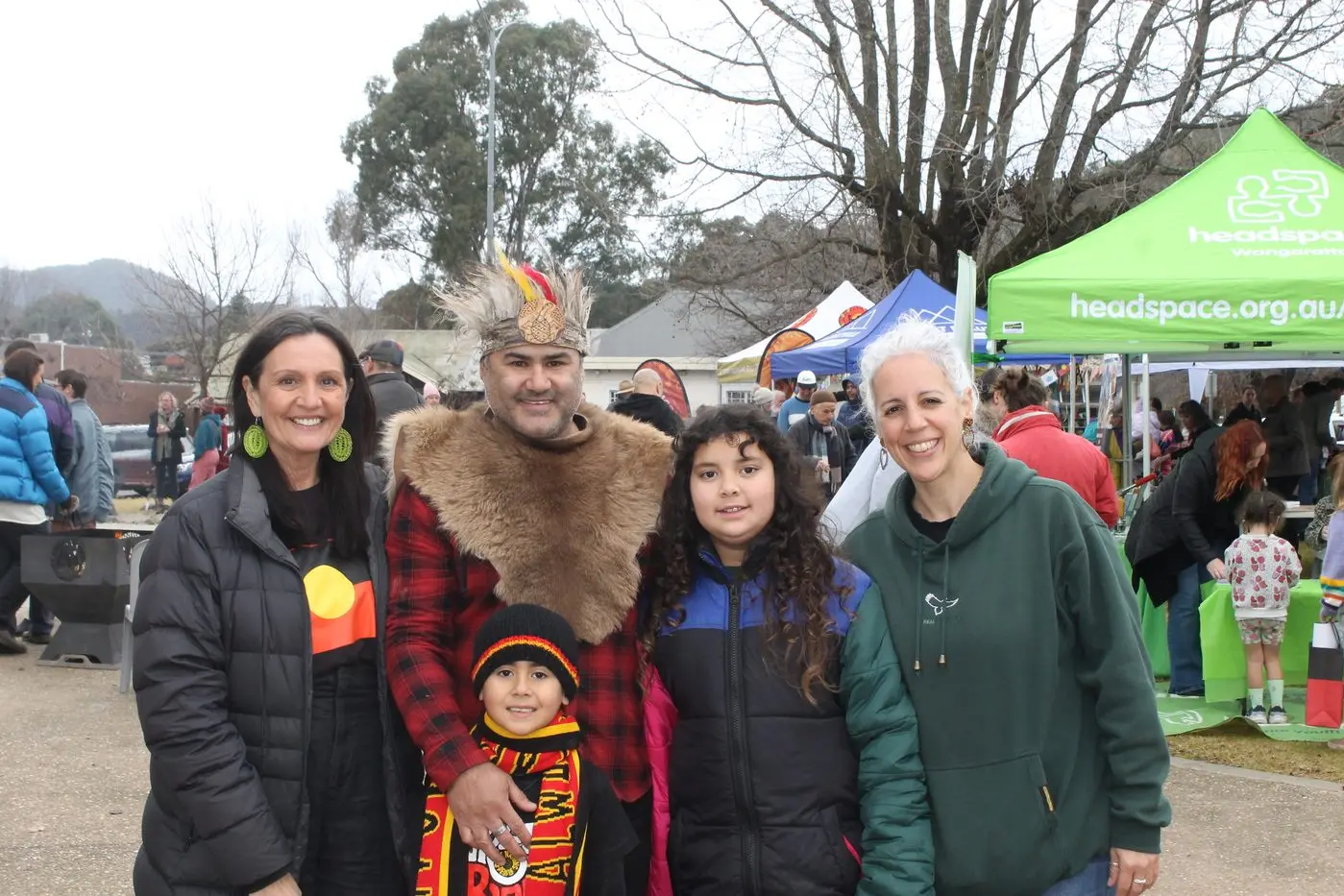 SUCCESSFUL CELEBRATION: Celebrating a successful second NAIDOC Week in Myrtleford on Sunday were. (back row) event organisers Lee Couch, Derek Murray and Aileen Traynor with Louka Murray and Harriet McGhee. PHOTOS: Phoebe Morgan
