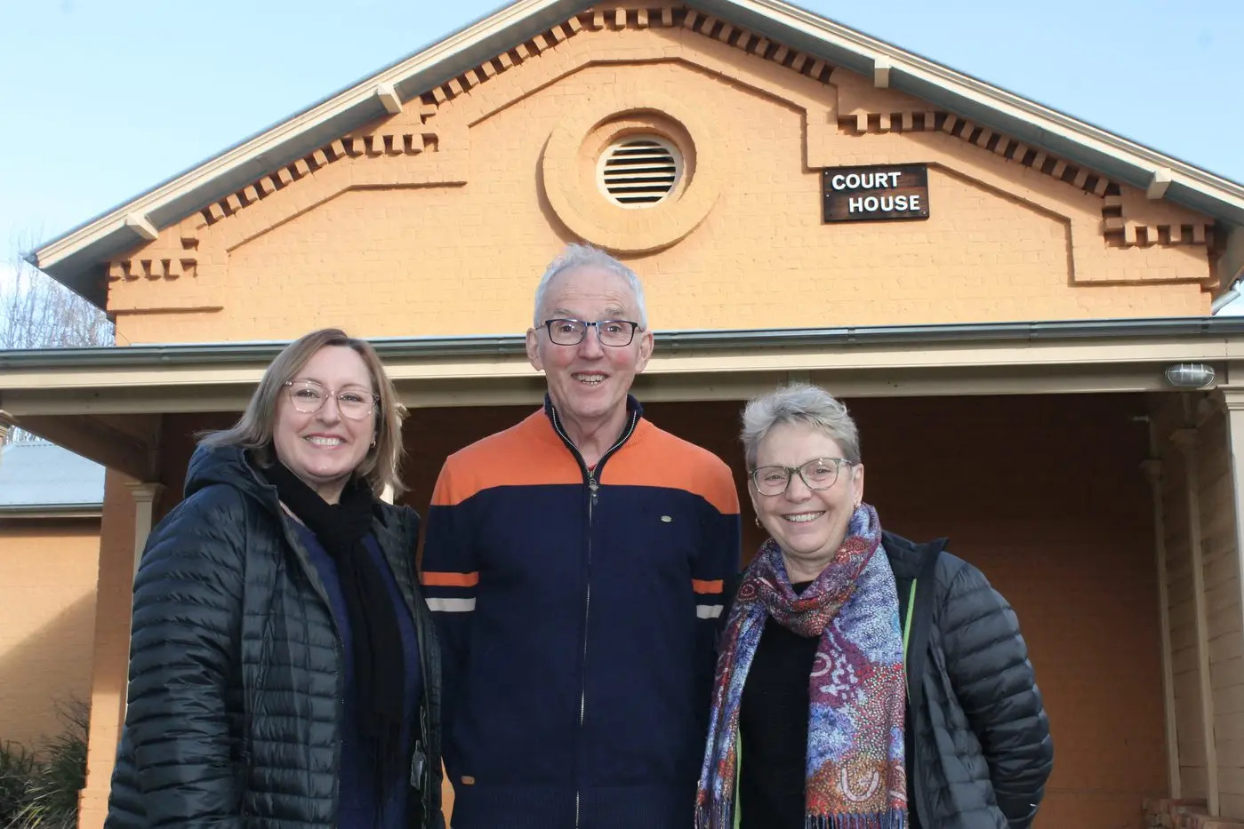 MOVING FORWARD: Bright Courthouse Committee Inc (BCCI) chairperson Gayle Incoll (left), volunteer Alan Owen-Jones and BCCI secretary Lynne Edgar, are optimistic for the future of this beautiful historic multi-purpose facility. PHOTO: Phoebe Morgan.