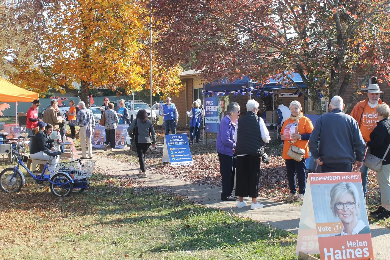 DEMOCRACY AT WORK: Some 1144 people voted in the federal election at the Myrtleford polling station in Smith Street on Election Day. PHOTO: Phoebe Morgan\\n