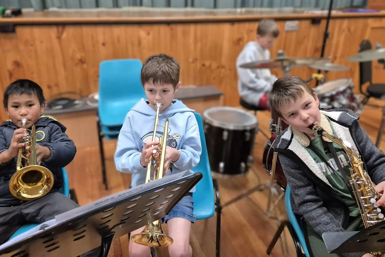 MUSICIANS AT WORK: Bright P-12 students (from left) Joseph Se, Orion Schmarr and Callen Gogan enjoyed playing at the Soiree at the Bright Community Centre last month. PHOTO: Bright P-12 College