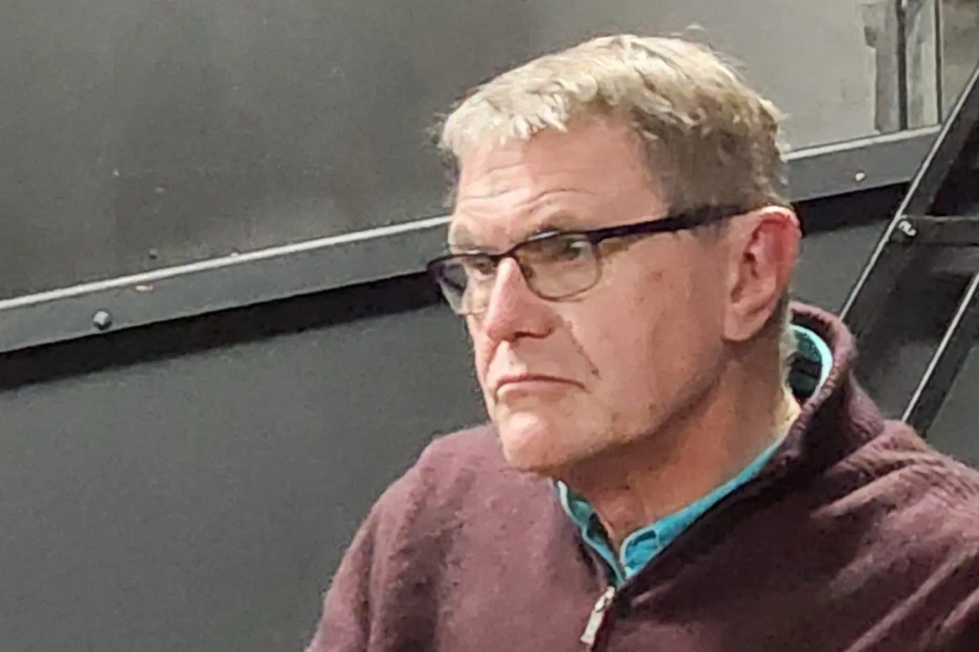 GUIDING THE CAST: Director Brad Buckingham in deep concentration during rehearsals for Wangaratta Players upcoming production of The Long Road. PHOTO: Shelley Bovenkamp