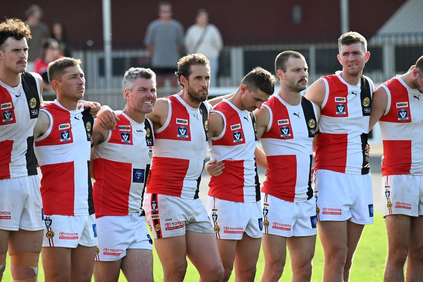 LEST WE FORGET: The Saints observed a minute of silence ahead of their four-point win over Wangaratta on ANZAC Day. PHOTOS: Kurt Hickling