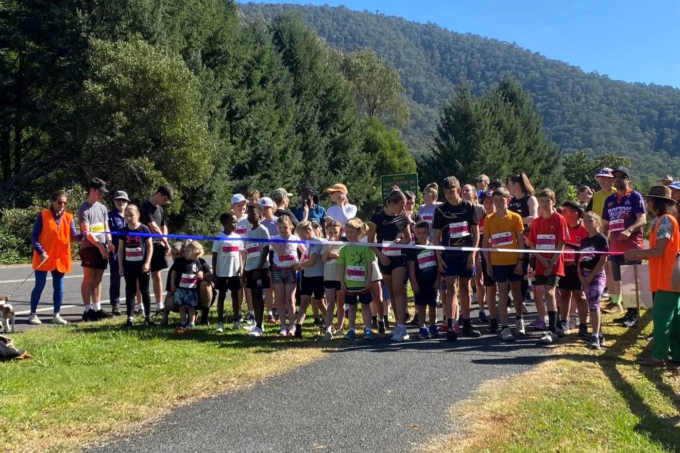 ON YOUR MARKS: A total of 50 runners line up for the start of the 2km race.