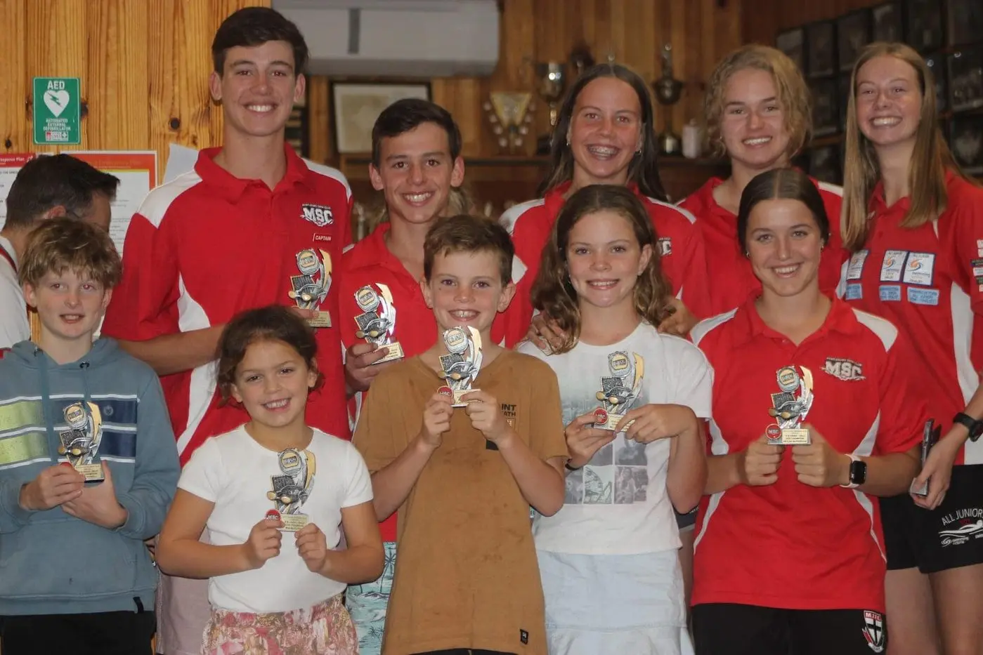 AGE CHAMPIONS: Myrtleford Swim Club age champions are (picutred) Mia McGuffie, Claye Corcoran, Milla Corcoran, Mitch McMasters, Jade Hazeldine, Zeke Pywell, Skylah McPherson, Jack Thomson, Lily Cuskelly, Lachlan Thomson and Amy Gunson. PHOTO: Belinda Harding Id:22397