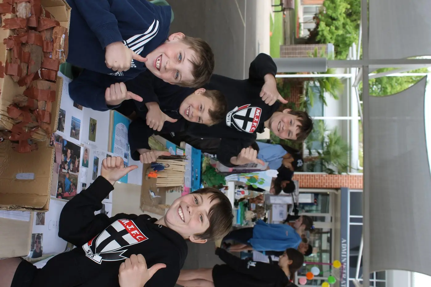 DECKED-OUT DIORAMAS: St Mary Primary School grade 3/4 students (from left) Thomas Mullane-Grant, Freddy Ives and Billy McMahon displayed their term projects and grade 5/6 student Patty Millar made sure they were all in order. PHOTO: Phoebe Morgan