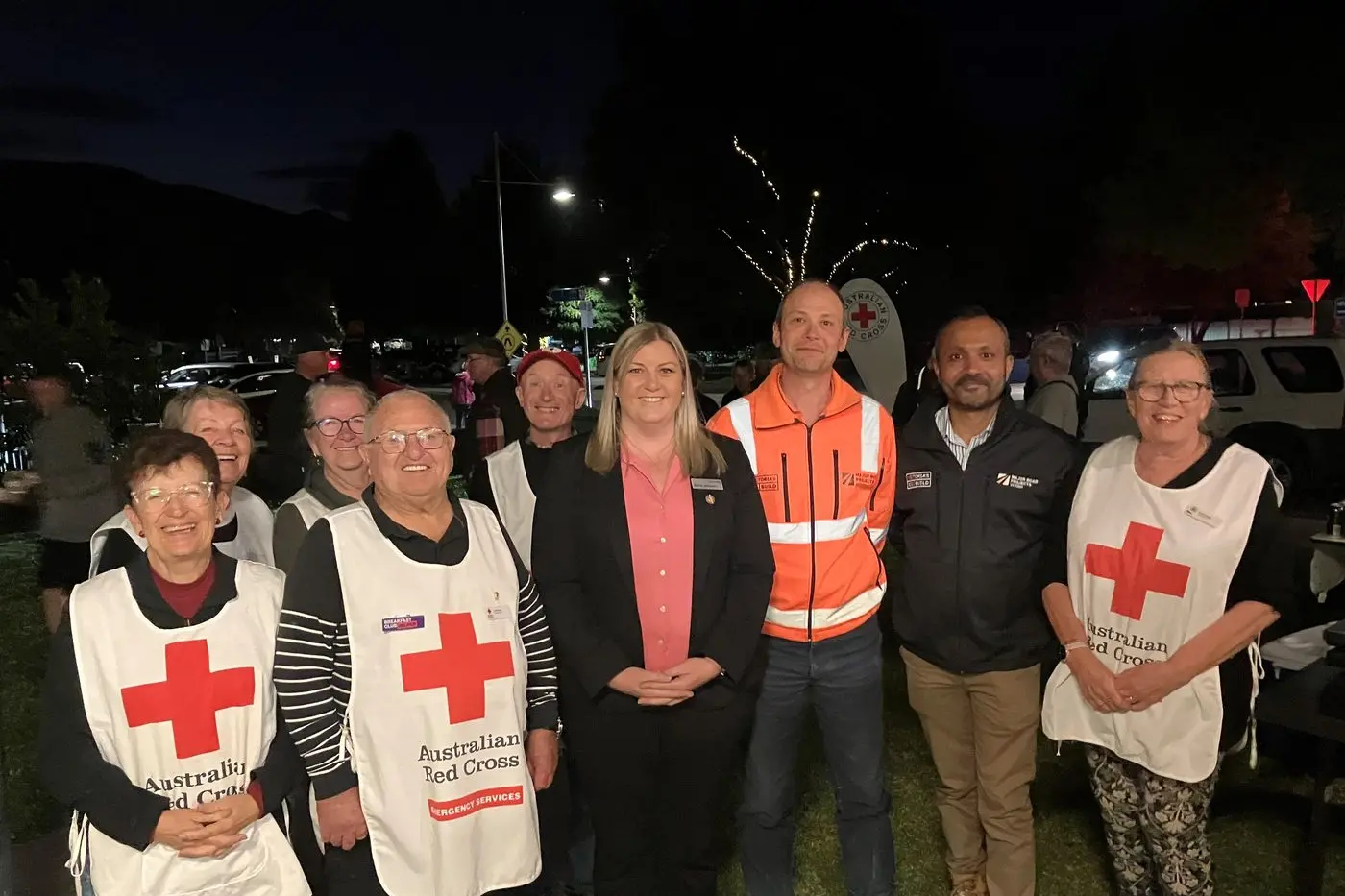 GOOD NEWS: (From left) Jill Sullivan, Helen Mc Dougall, Leanne Saxby, Ken Halse, Craig McTaggart, Department of Transport and Planning senior director (Hume) Emma Bamford, senior program manager James Arain, program director Dipal Sorathia and Kathy Young at the Mount Beauty information session last week. PHOTO: Fay Mason.