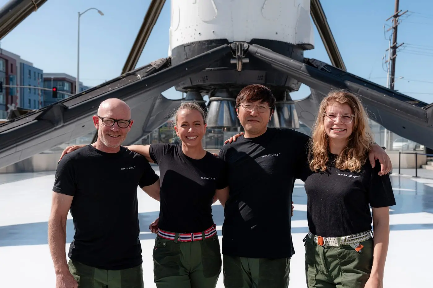 SPACE TALK: Tawonga South polar adventure and private astronaut Eric Philips, pictured left with his fellow crew members, will give a free community talk this week.
