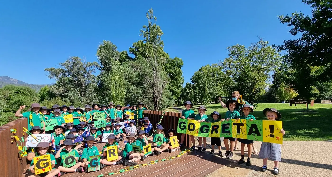 Schoolchildren support their inspiring hometown Olympian