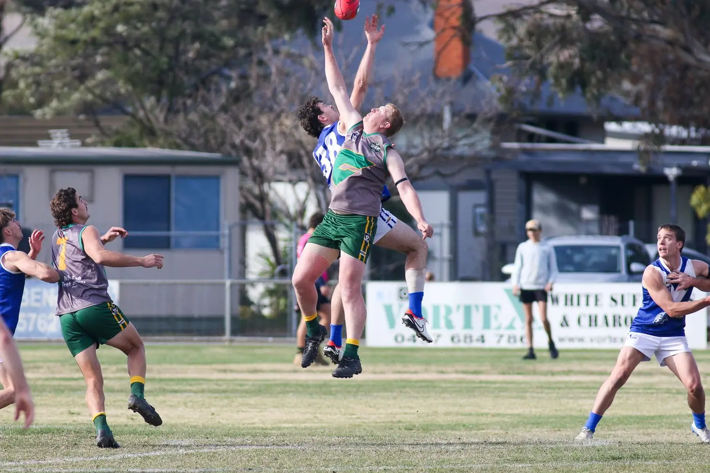 FIRST USE: Joe Crawley flies in the ruck for the victorious Mountain Men at Goorambat. PHOTO: Richard Xerri