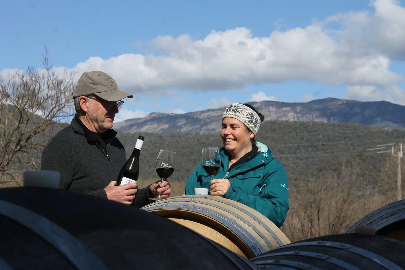 CHEERS: Billy Button Wines chief winemaker Glenn James and fellow winemaker Megan Wallace toast the recent nomination. PHOTO: Phoebe Morgan