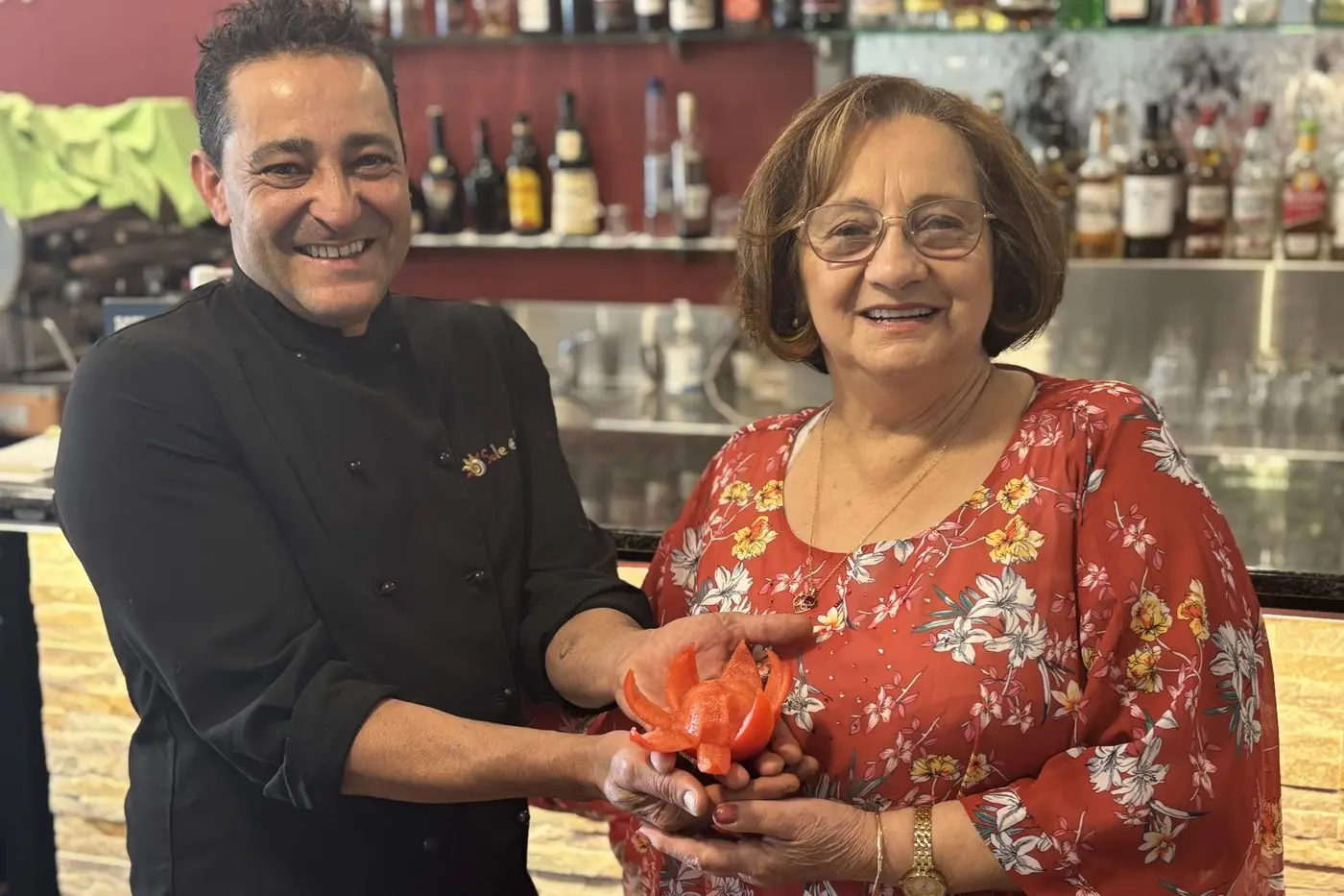LUNCHEON OF LOVE: Restaurateur, Frank Martinez, made a rose out of a tomato from his mother Connie\\'s garden, to honour her in the lead up to Mother\\'s Day. Frank\\'s restaurant, Sole E Luna in Bright, will be opened for a special Mother\\'s Day luncheon this Sunday. PHOTO: Jenny Zamperoni