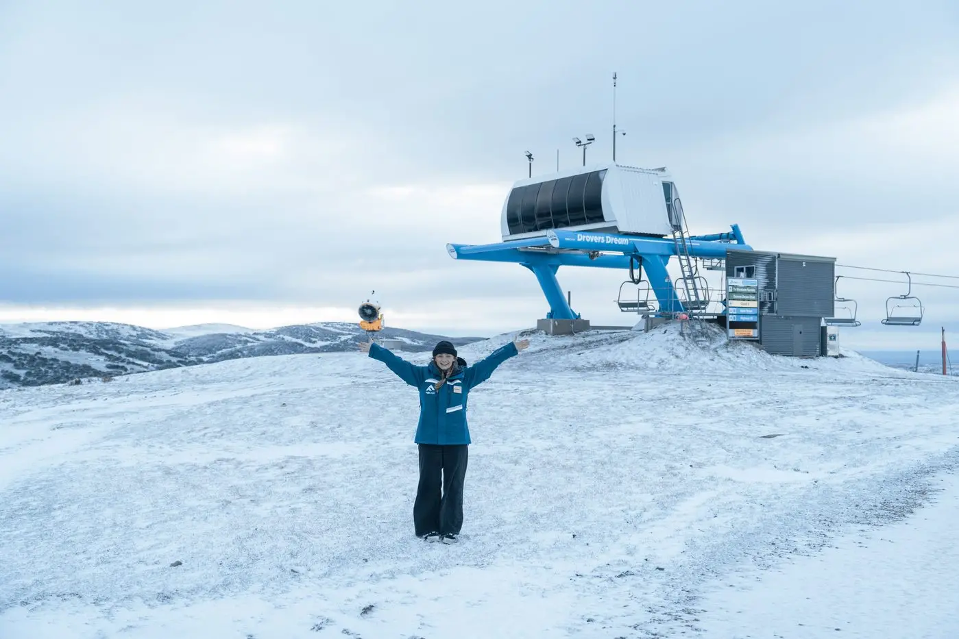 SPRING SNOW: Natasha Hainke, retail and rentals senior supervisor for Falls Creek Alpine Resort, enjoying the snow on the mountain.