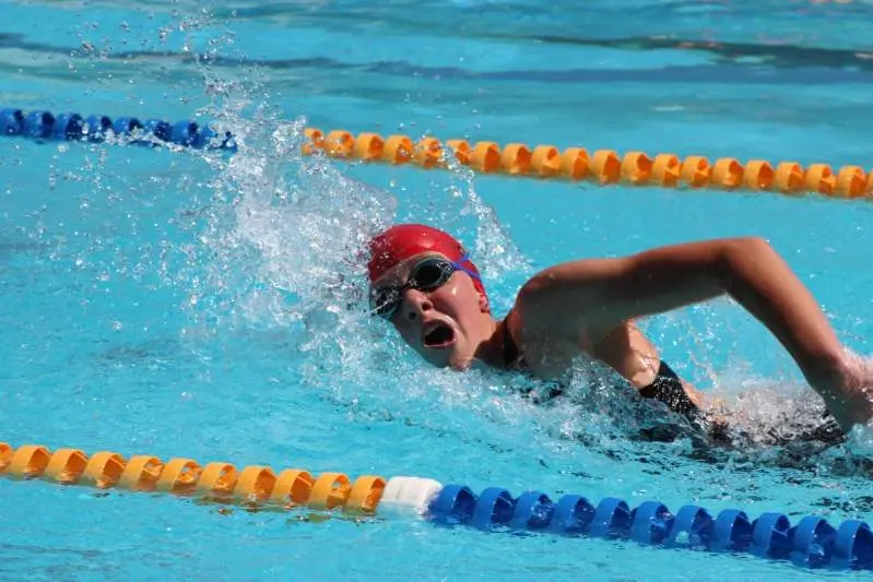SWIMMING CHAMPIONS: The Myrtleford Swim Club completed their second consecutive undefeated pennant season in Mount Beauty on Sunday. The team of 43 swimmers, including Kate Davey (pictured) impressed across all age groups with the mighty under-16 relay team again proving they are the ones to beat. PHOTO: Belinda Gunson