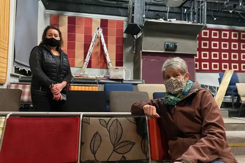 FACELIFT: Gayle Incoll and Jenny Packham inside the renovated theatre. PHOTO: Nicki Letts