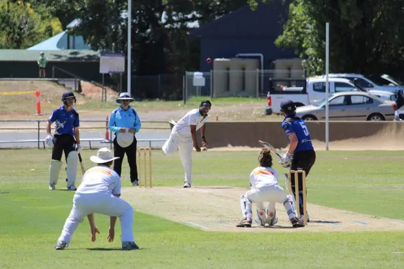 SPUN OUT: Mount Beauty\\u2019s Ashan Ranaweera in action against Corowa on Saturday. Mount Beauty would lose the match by 77 runs. PHOTO: Struan Jones