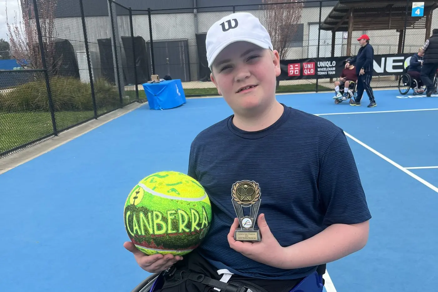GAME, SET, MATCH: Harry Dudley at the recent Canberra Wheelchair Open, where he came runner up in the junior doubles tournament.    Id:34288