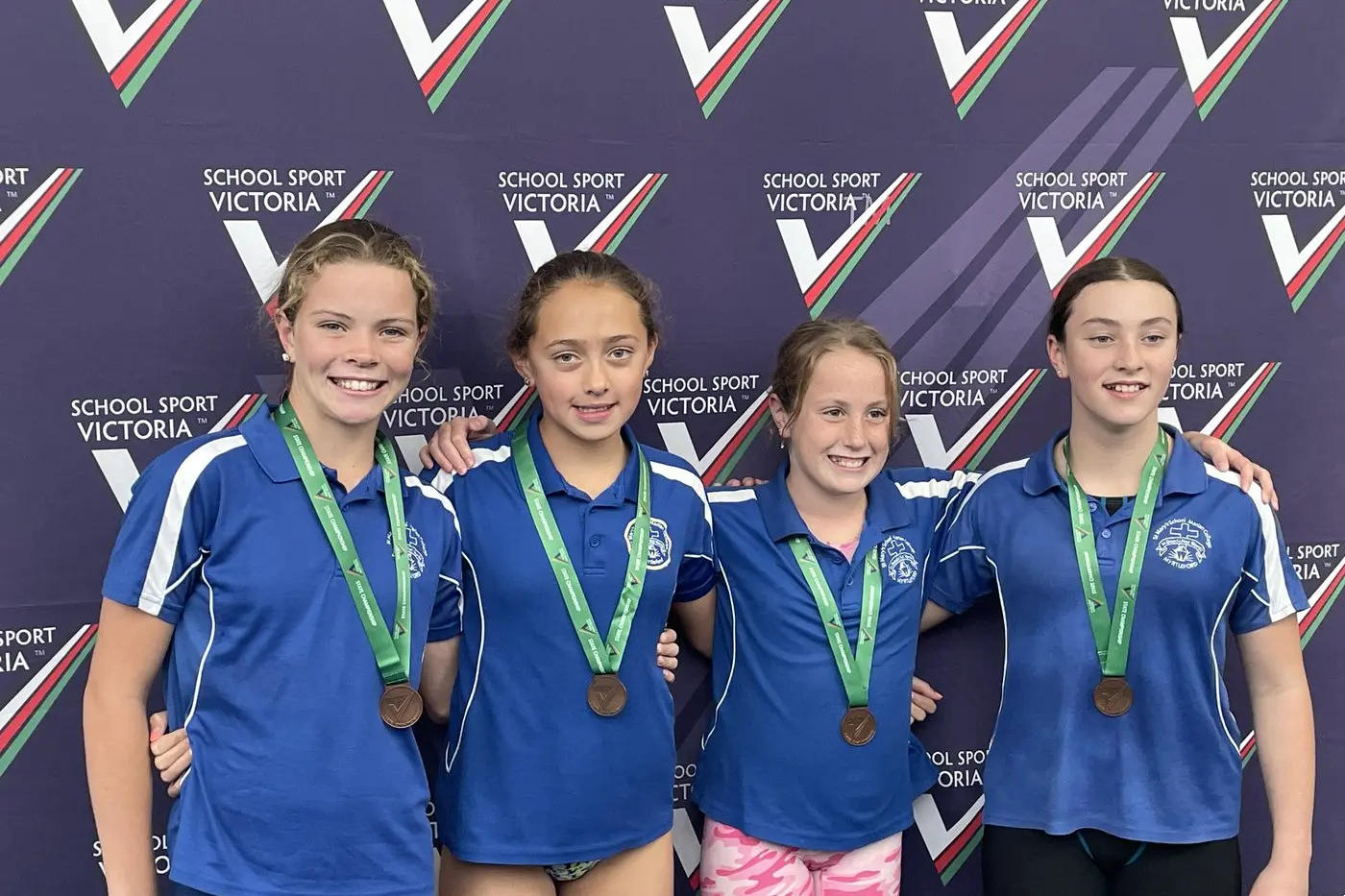 WELL SWUM: The girls 9\\u201313 yrs medley relay team of Milla Corcoran, Alexis McGuffie, Arabella Chapman and Daisy Howell took third place at the  School Sport Victoria State Swimming Championships. Id:40788