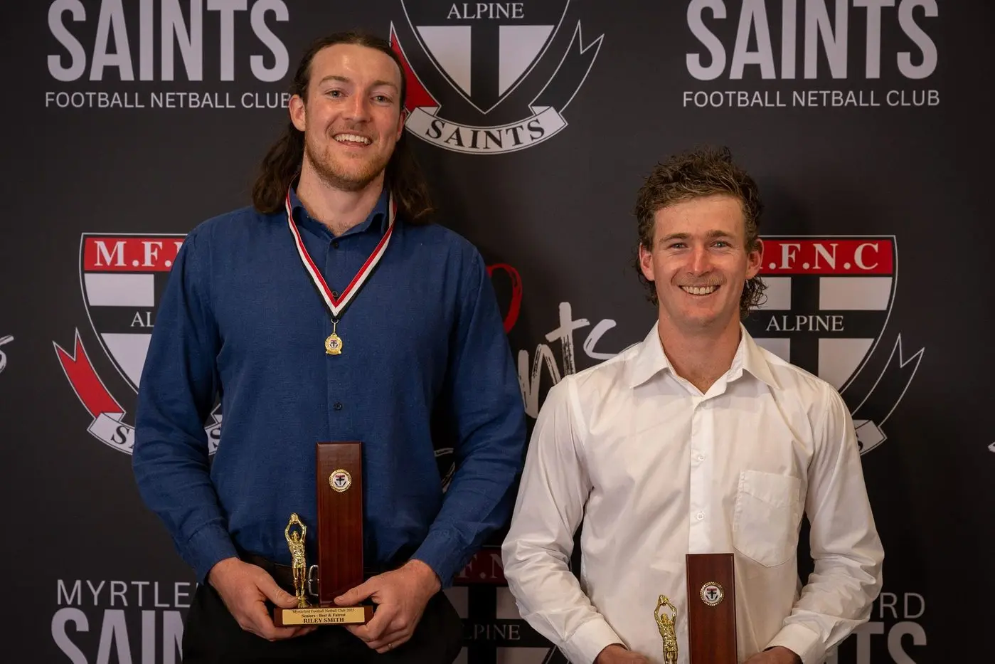 Senior best and fairest winner Riley Smith with runner up Jaxon East. PHOTOS: Cartwright Productions