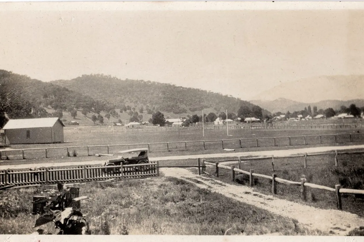 THOMAS ROBERTSON\\u2019S VIEW, 50 PRINCE STREET:  \\nTaken in the driveway overlooking Prince Street in 1932, the Pavilion and the angle-rail fencing on the oval can be seen. Reform Hill and Lawrence Street form the background.\\n\\n