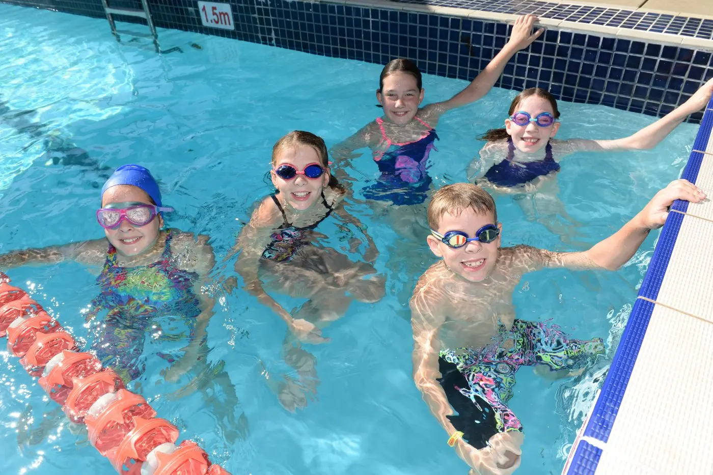 TRAINING: Myrtleford Swim Club members (from left) Olivia Brown, Mackenzie Reynolds, Aviva Lovell, Spencer Reynolds and Sophie Joyce-Berndt training at the pool. PHOTO: Brodie Everist