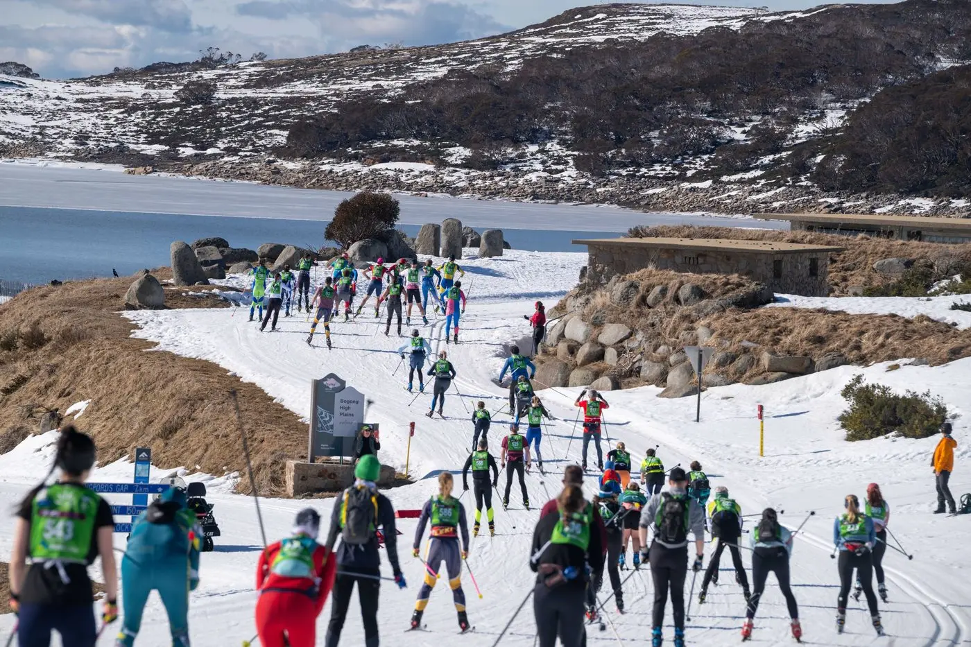 OFF AND RACING: Kangaroo Hoppet participants pass Rocky Valley Dam on the 42km ski marathon. PHOTOS: Chris Hocking